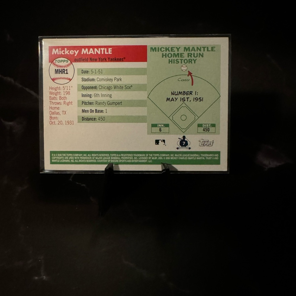 2006 Topps Mickey Mantle Homerun History Card - Picture 2 of 2